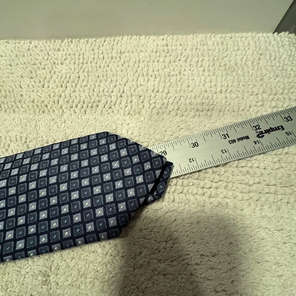 Yves Saint‎ Laurent Tie Blue Silk Geometric Check Luxury Designer Business Italy